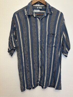 Gabicci Blue, Black, and White Striped Collared Button Down Shirt Size L